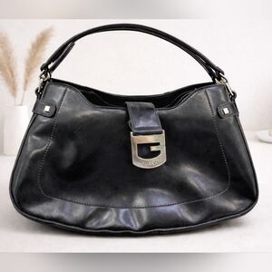 GUESS Black Leather Shoulder Bag | Silver Logo | Y2K Style